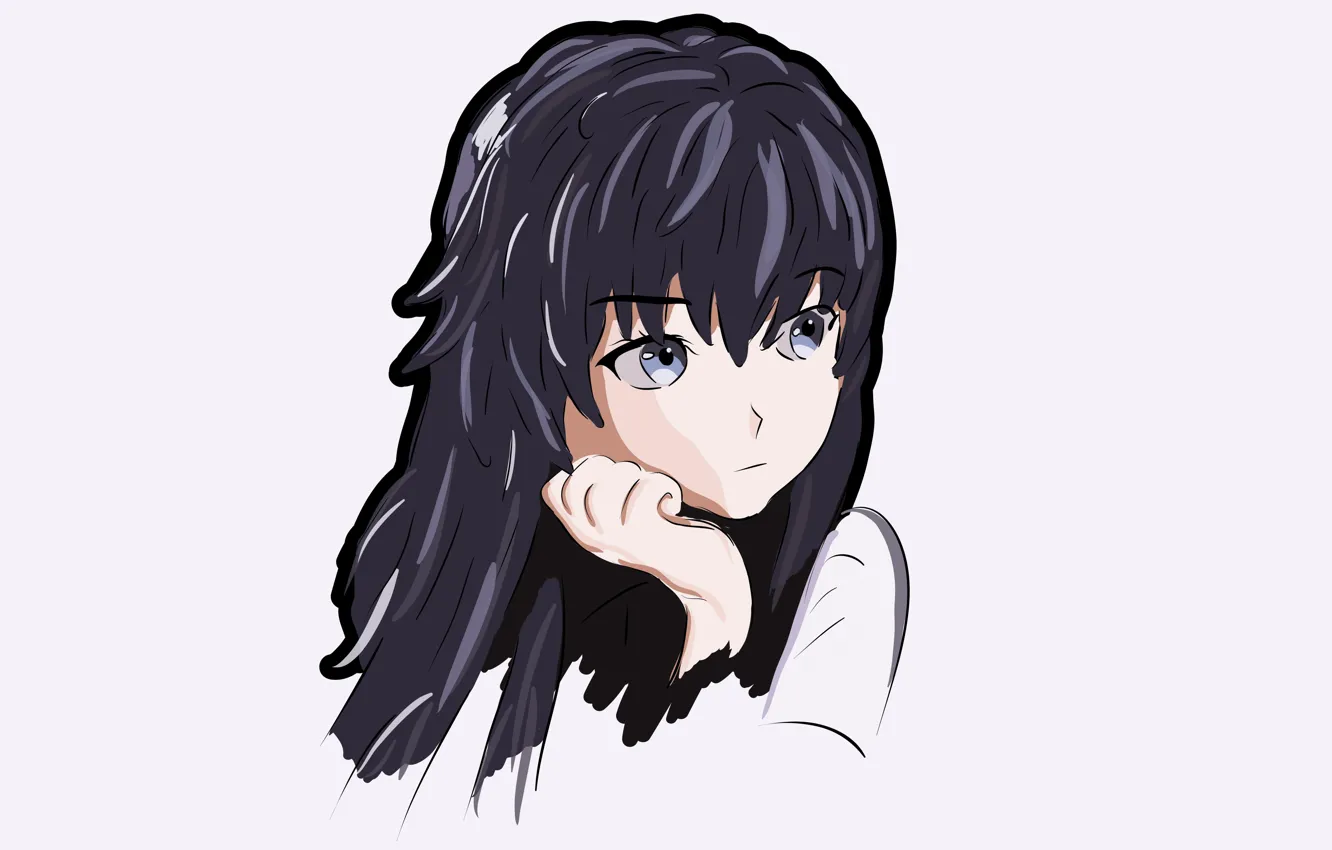 Photo wallpaper look, hair, anime, hairstyle, white background, blue eyes, anime, blue eyes