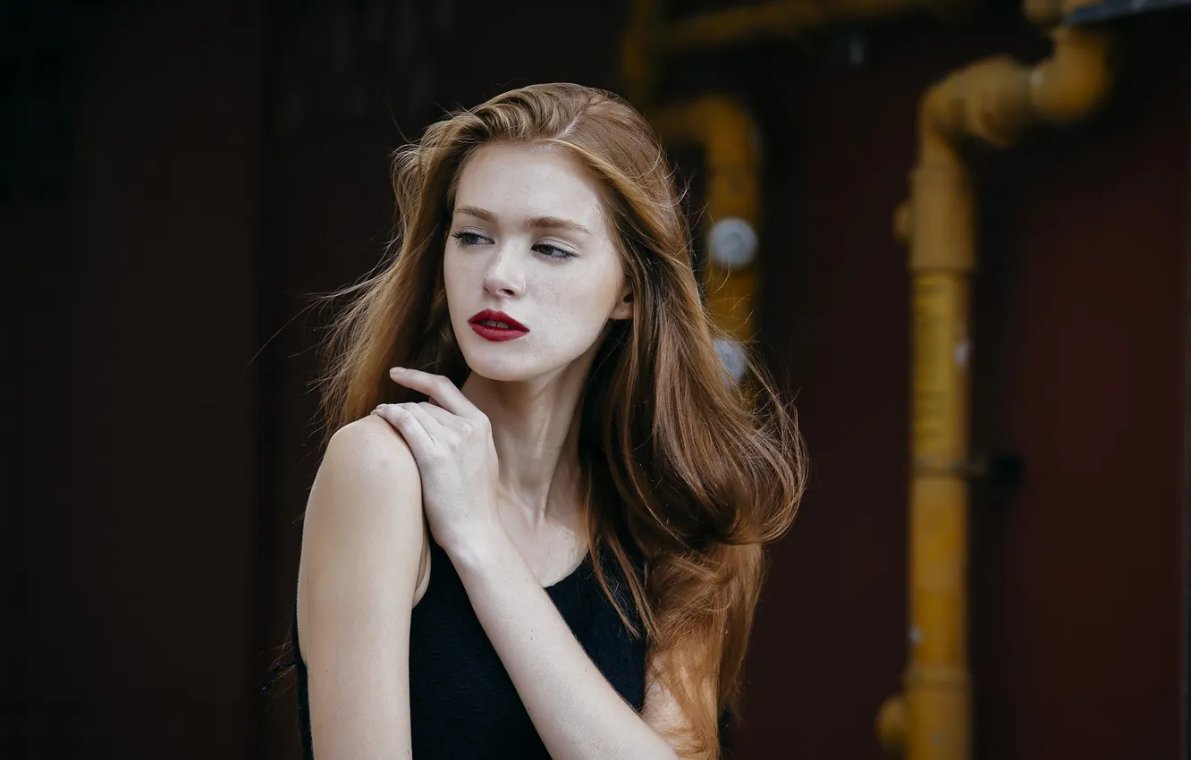 Photo wallpaper girl, black, dress, woman, model, hair, Kathia