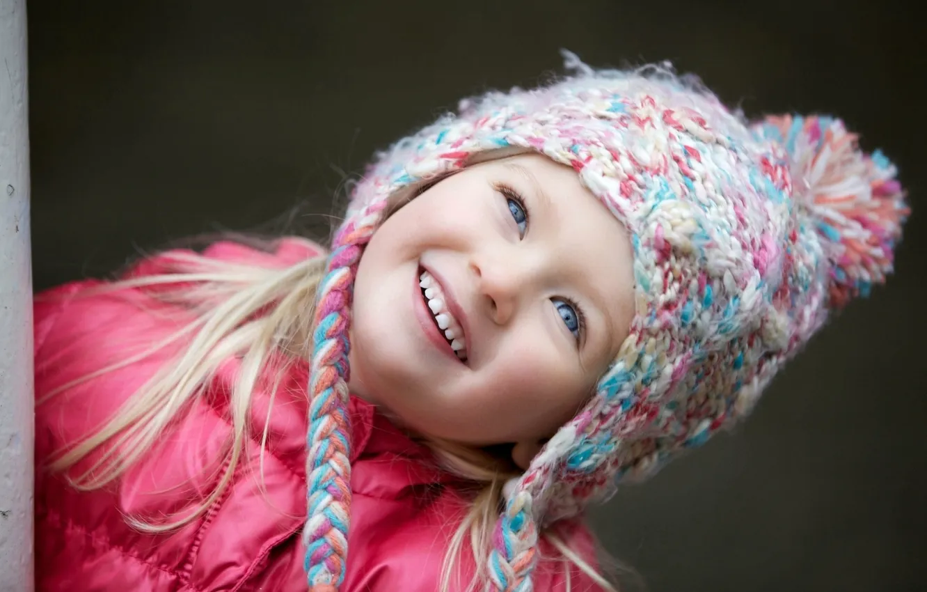 Photo wallpaper eyes, look, children, smile, background, mood, Wallpaper, hat