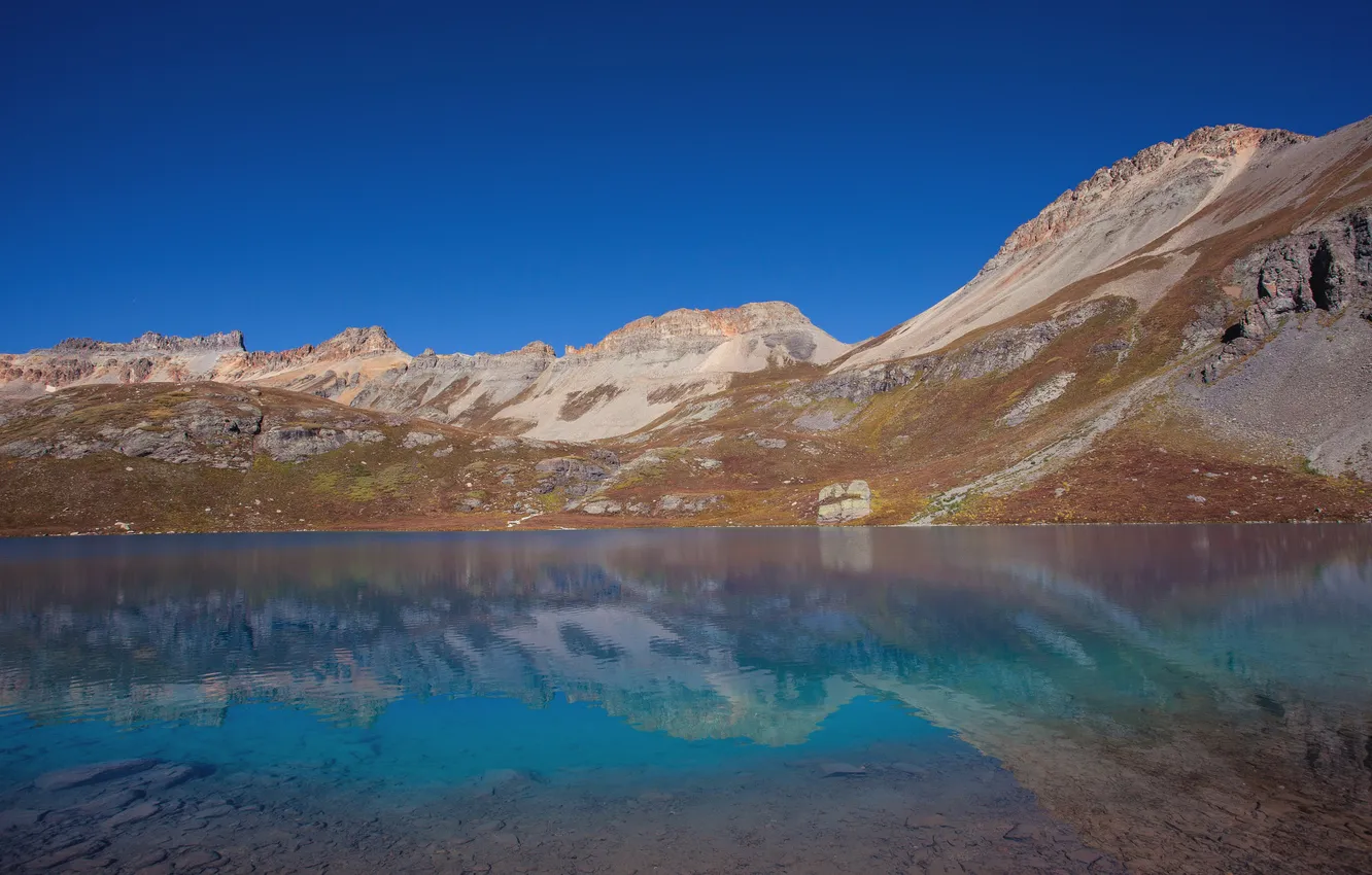 Photo wallpaper the sky, mountains, lake, reflection