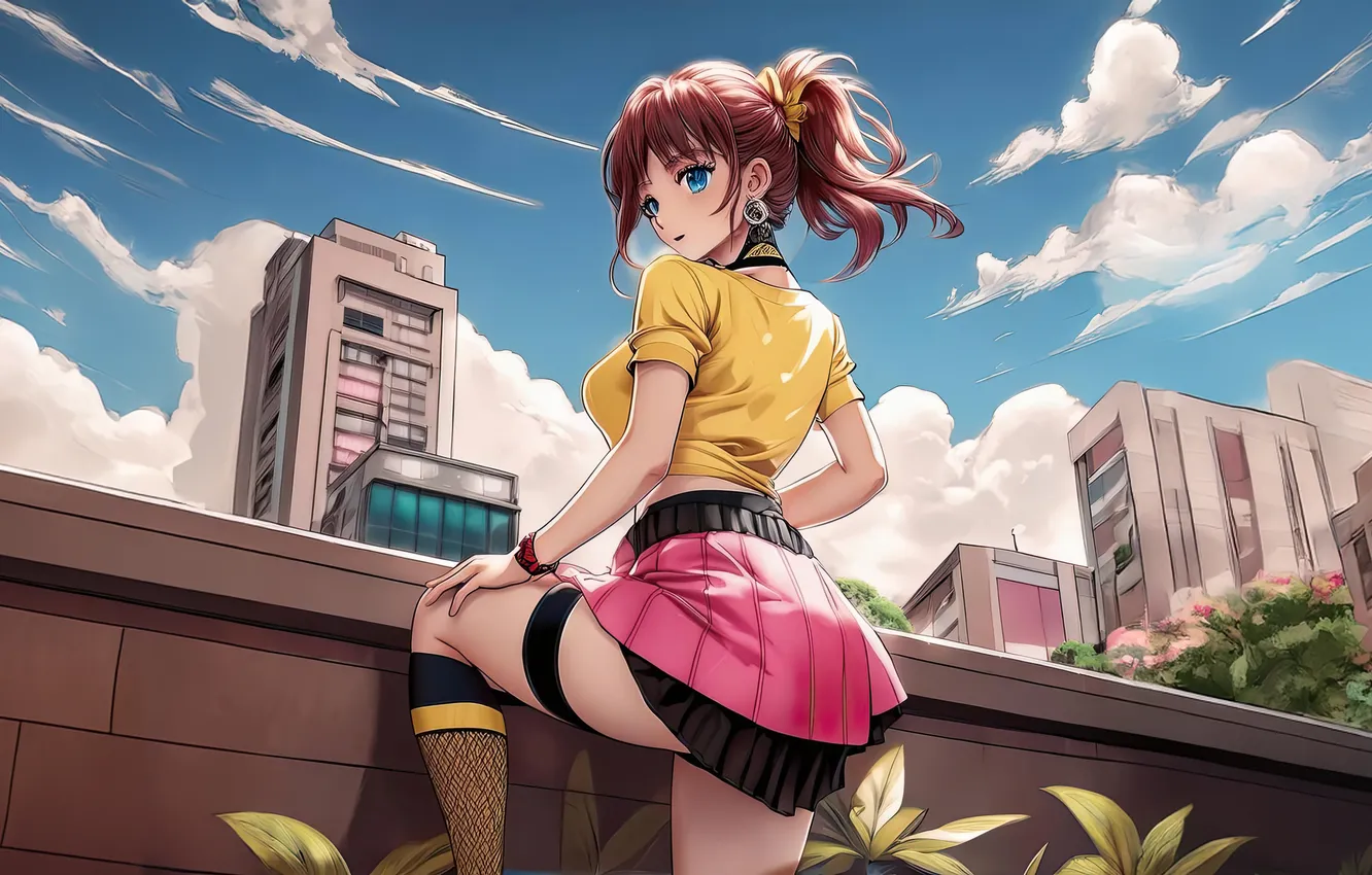 Photo wallpaper cityscape, Schoolgirl, AI Art