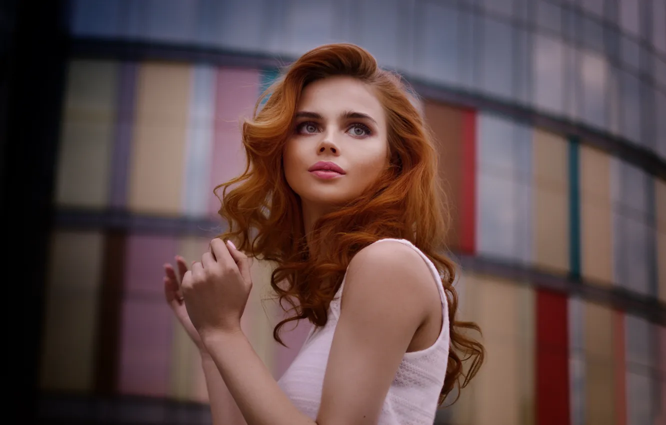 Photo wallpaper summer, girl, face, pose, model, building, portrait, Mike