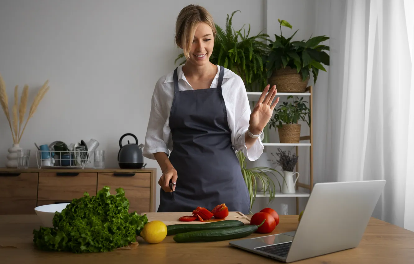 Photo wallpaper female, Having, cooking, Chief