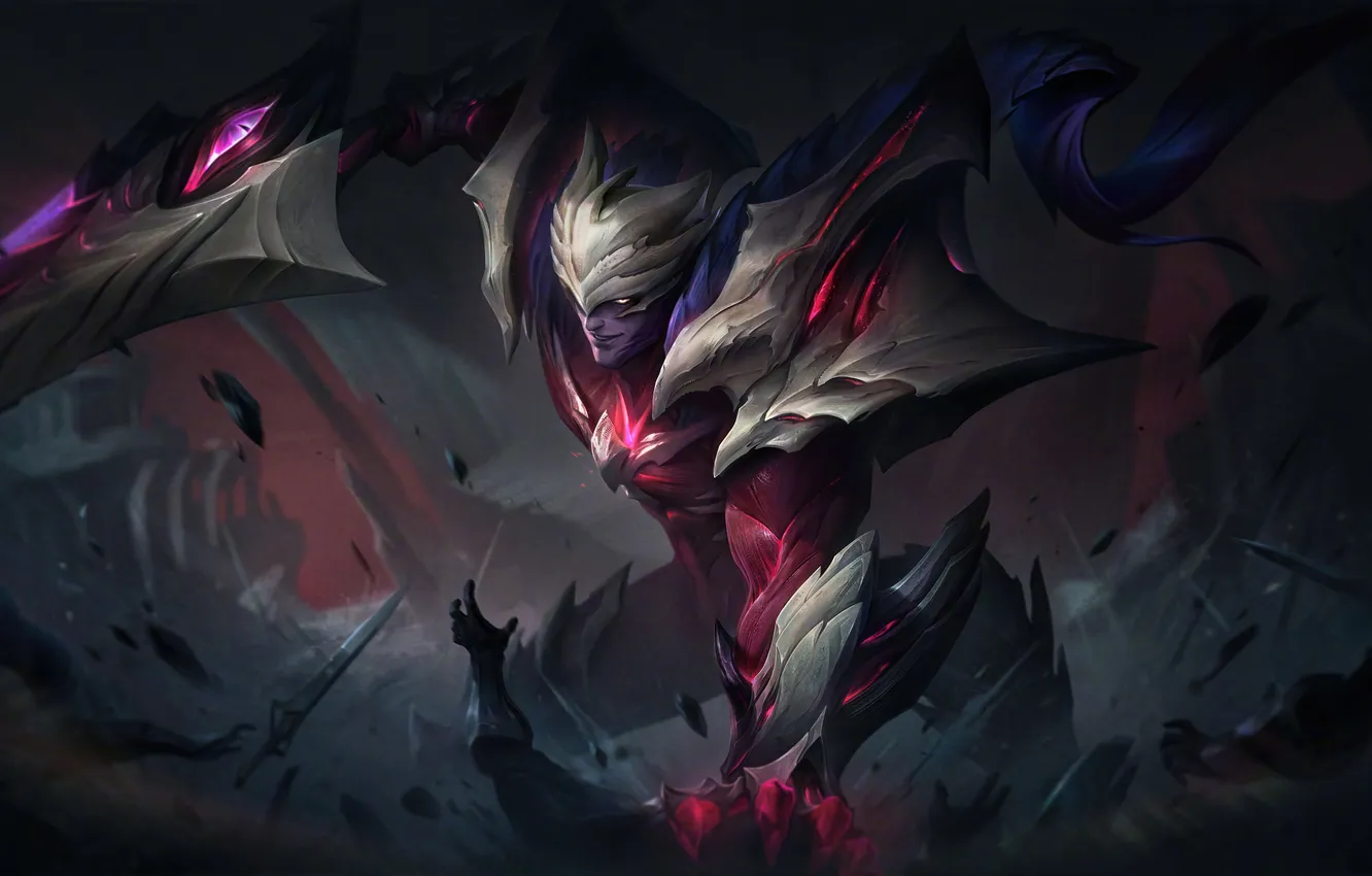 Photo wallpaper armor, battle, warrior, game, twilight, haze, characters, League of Legends