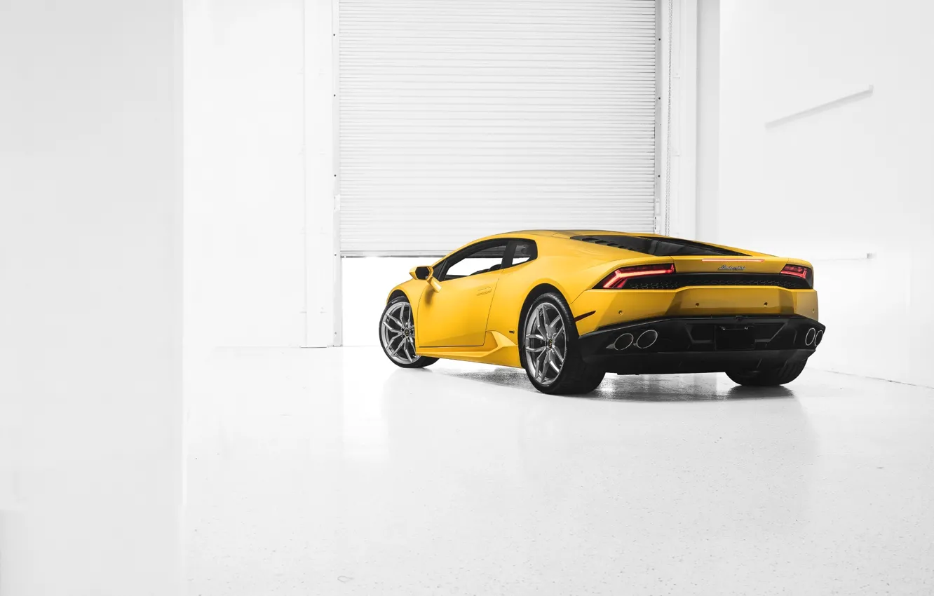 Photo wallpaper Lamborghini, Car, Yellow, Photo, Supercar, 2014, Rear, Huracan