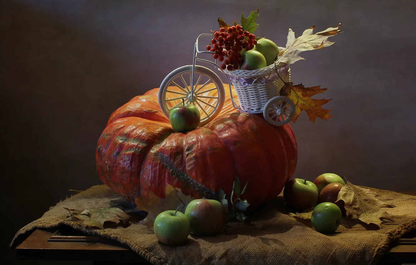 Photo wallpaper autumn, candle, pumpkin, still life, Halloween