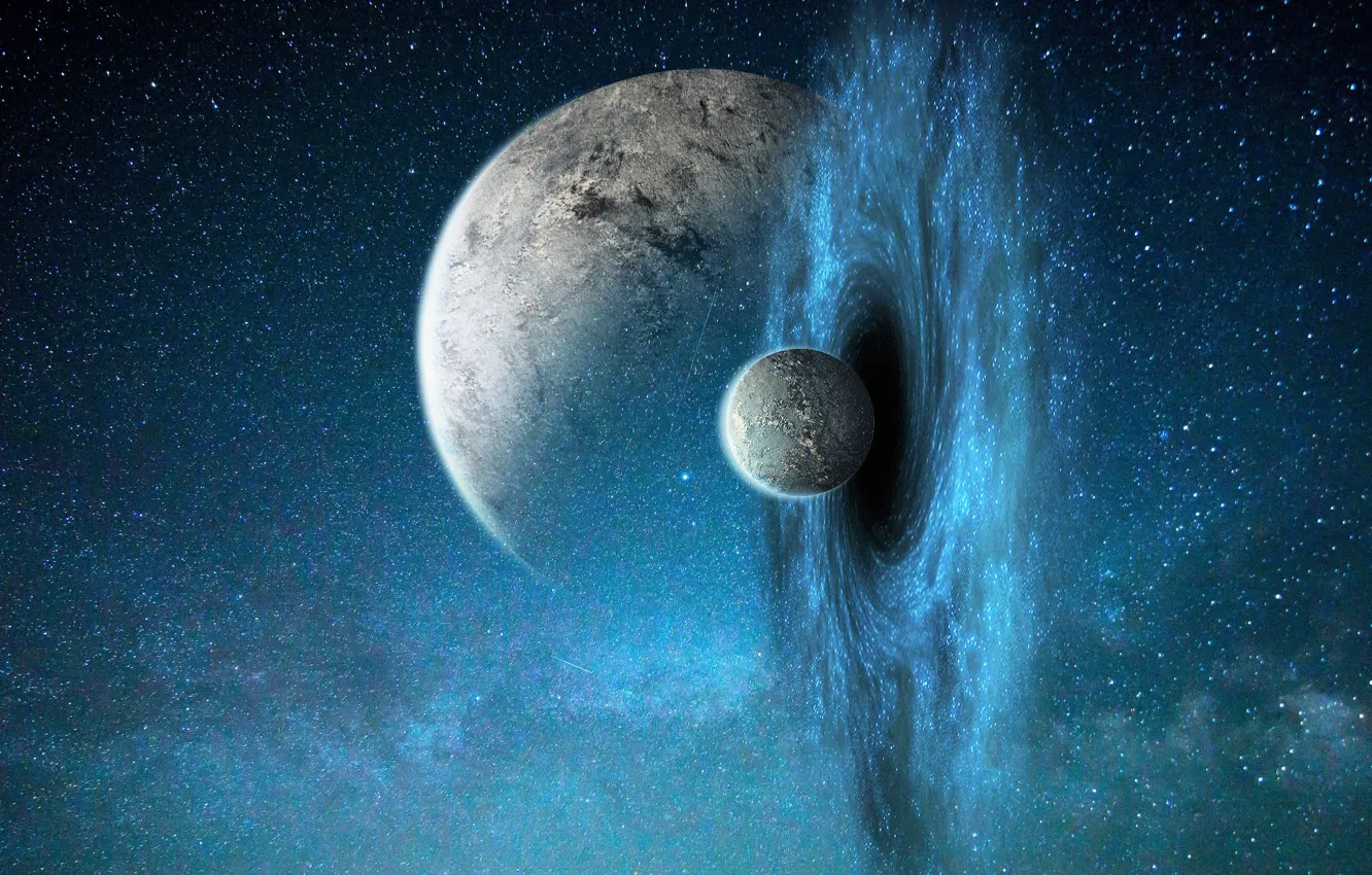 Photo wallpaper the sky, space, stars, rendering, fantasy, fiction, planet, rotation