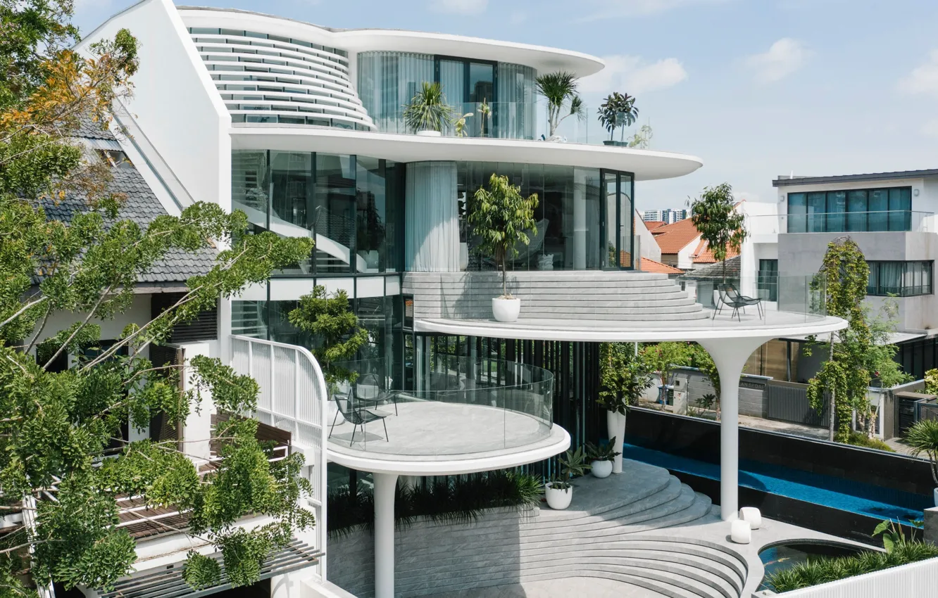 Photo wallpaper Villa, pool, Singapore, architecture, mansion, Singapore, three levels, by EHKA Studio