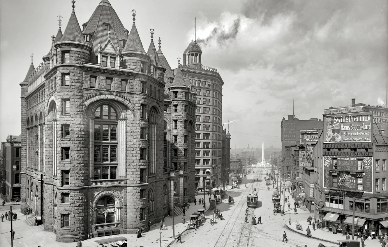 Photo wallpaper retro, home, USA, obelisk, Buffalo, 1909 year