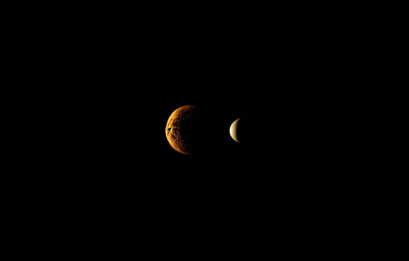 Photo wallpaper darkness, planet, egg, orange, satellite