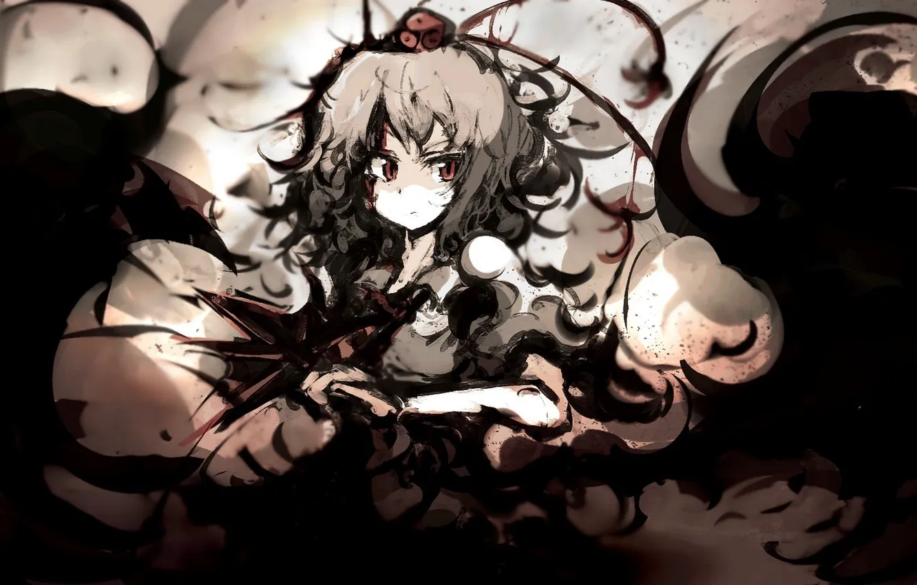 Photo wallpaper leaves, girl, wings, art, touhou, shameimaru aya, Young Young