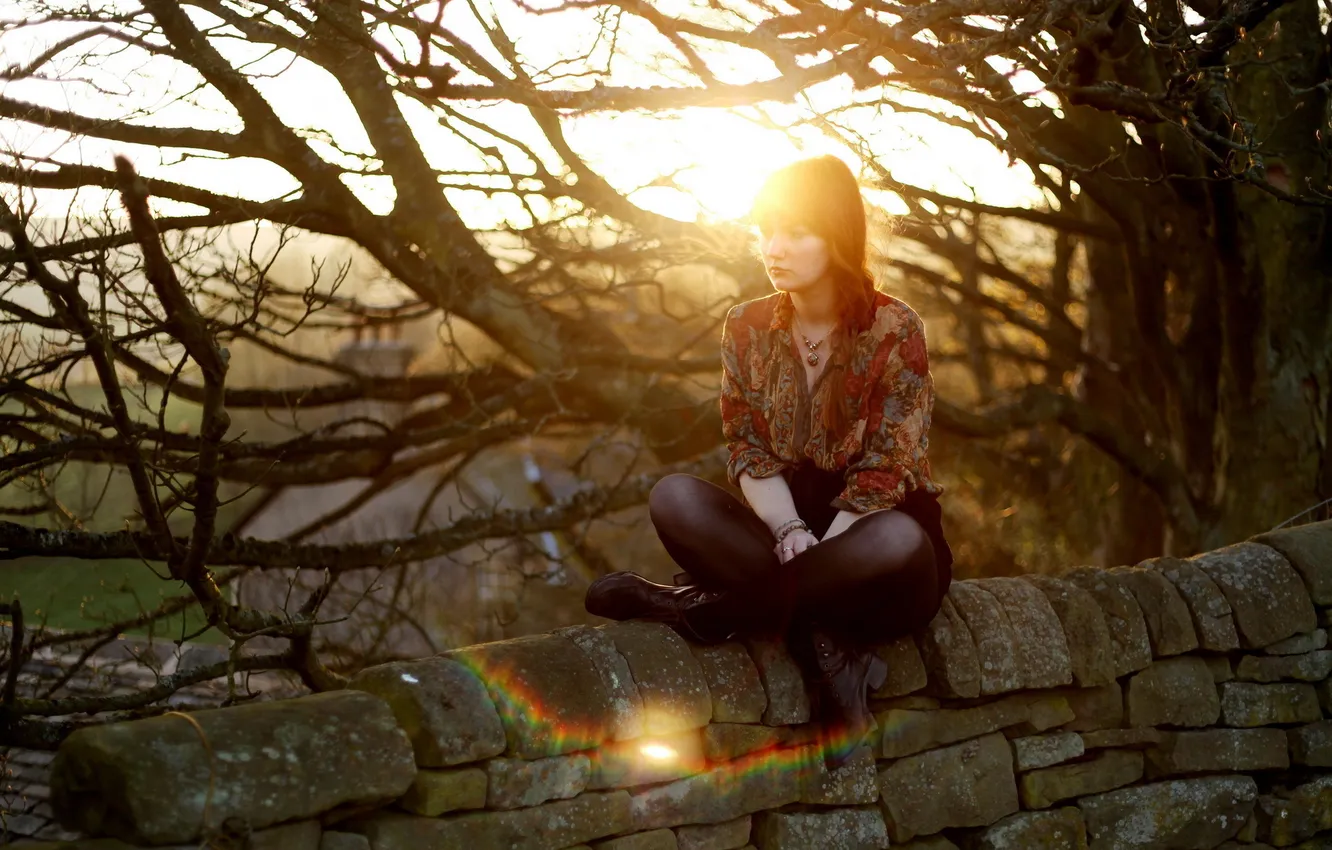 Photo wallpaper girl, light, sunset, beauty