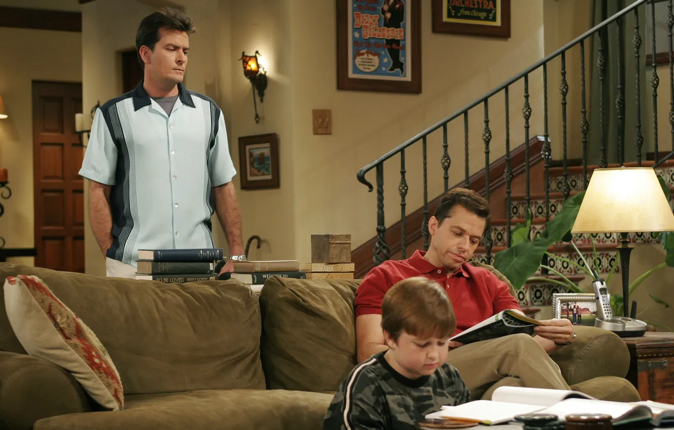 Photo wallpaper actor, the series, characters, Charlie Sheen, John Cryer, Jake Harper, Charlie Harper, Alan Harper