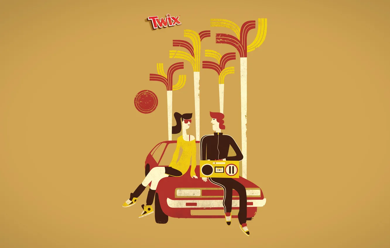 Photo wallpaper machine, chocolate, a couple, caramel, promo, bar, twix, we are 20