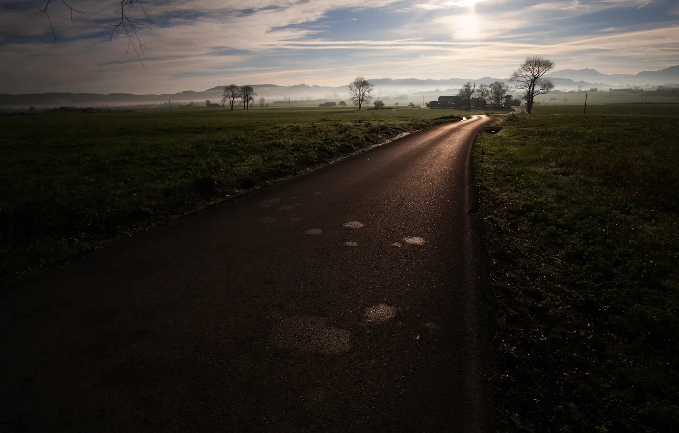 Photo wallpaper road, landscape, morning