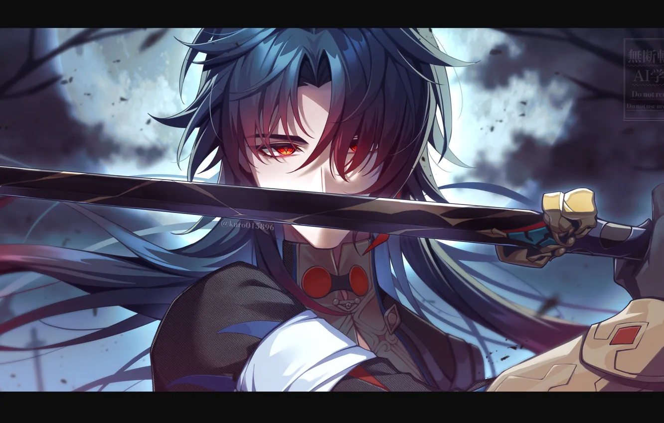 Photo wallpaper night, the moon, sword, vampire, guy, blade, Honkai: Star Rail