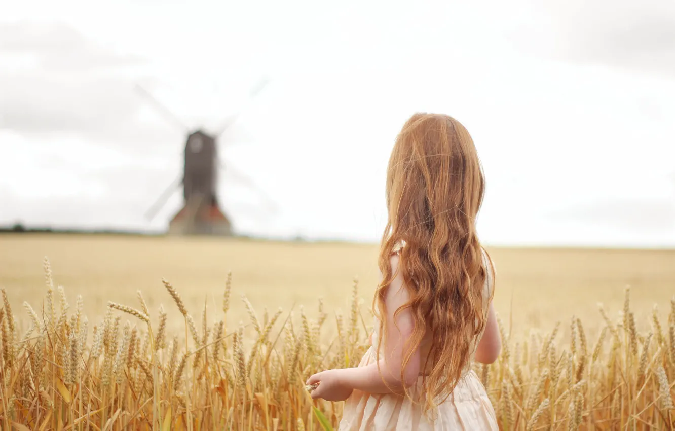 Photo wallpaper children, hair, mill, girl, red, curls