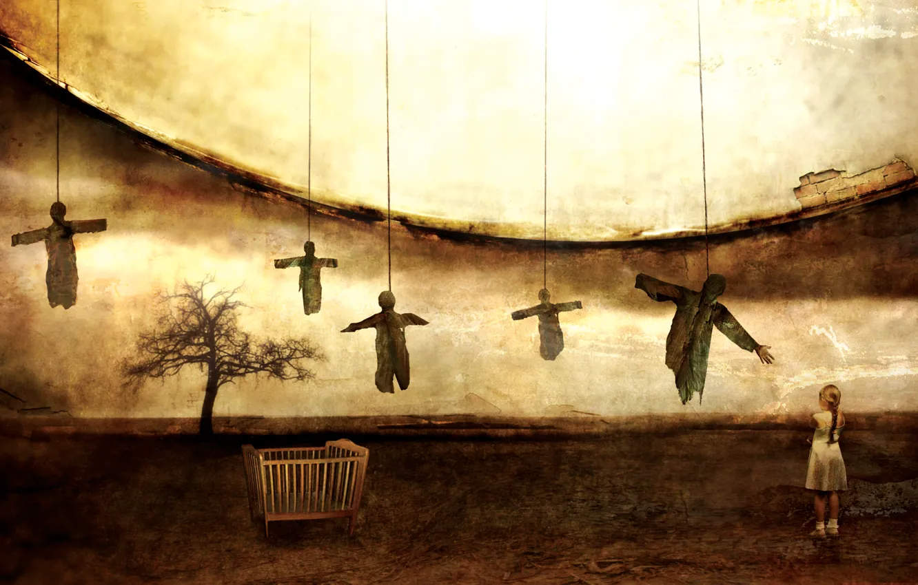 Photo wallpaper tree, surrealism, Girl, girl, Moon, Metal, Doom, Novembers Doom