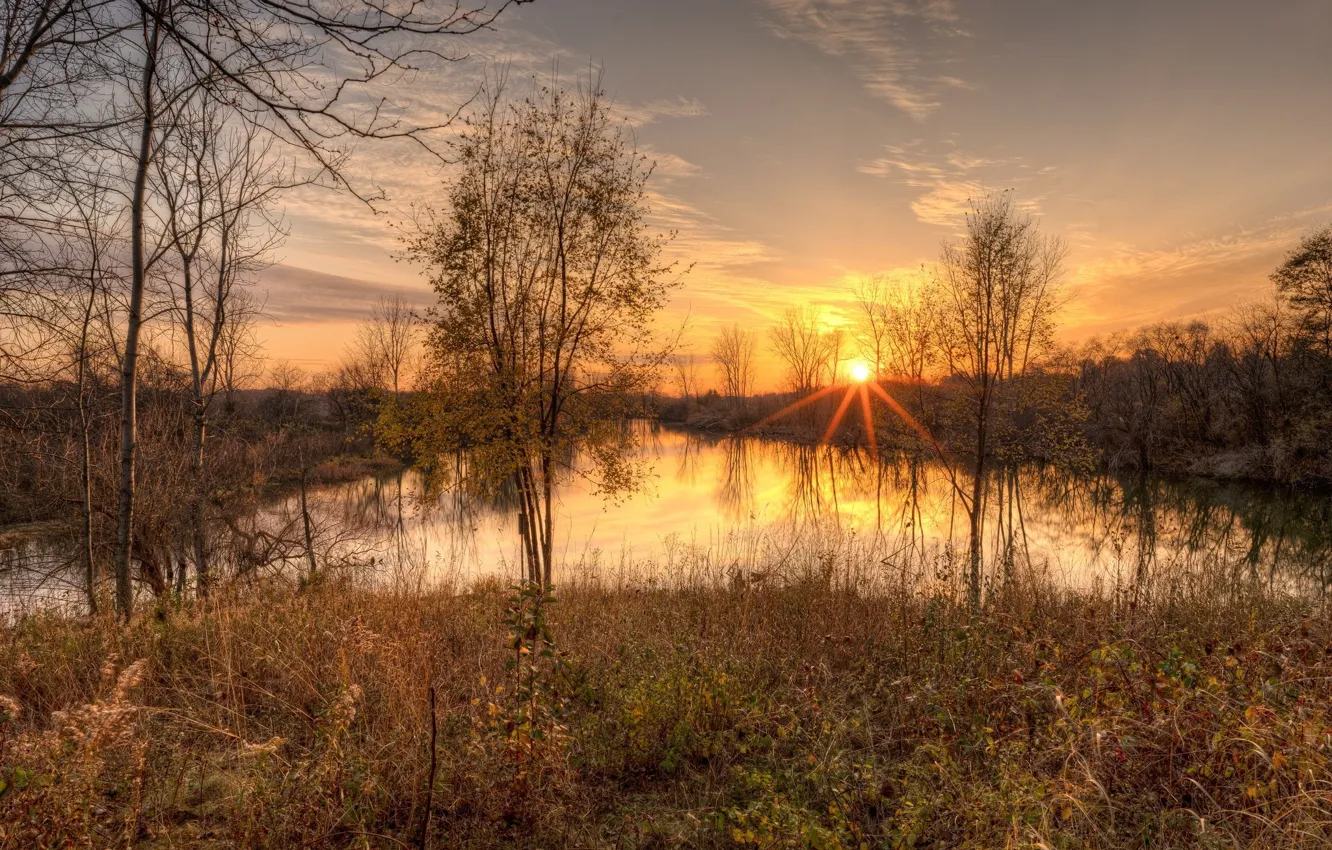 Photo wallpaper autumn, landscape, sunset, nature, lake, beauty