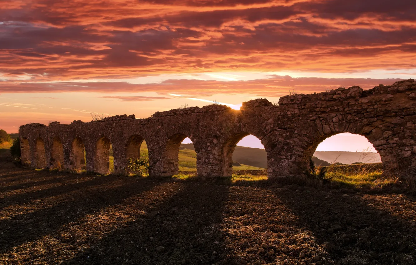 Photo wallpaper road, sunset, viaduct