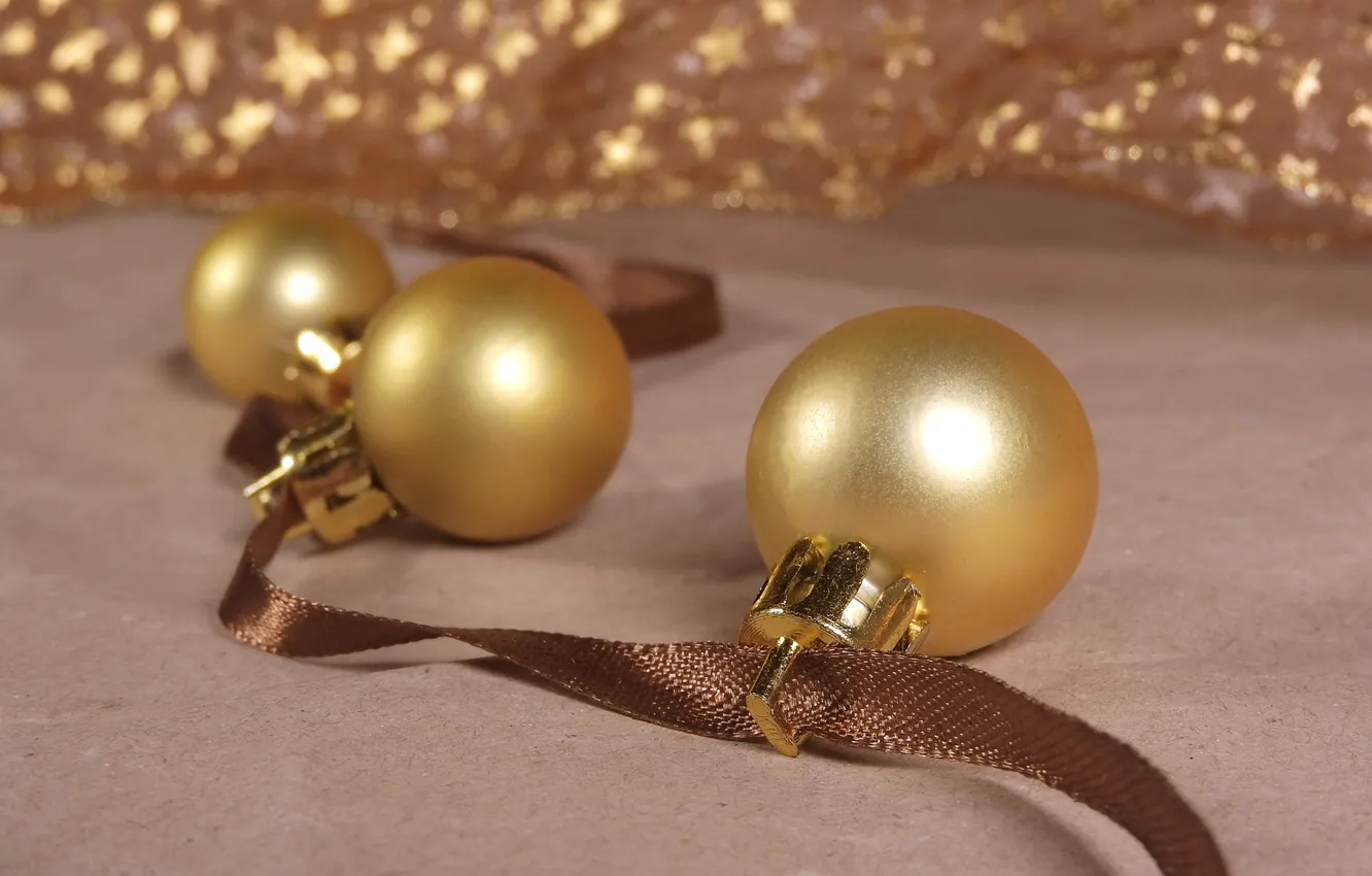 Photo wallpaper winter, balls, holiday, toys, Christmas, New year, gold, Christmas decorations
