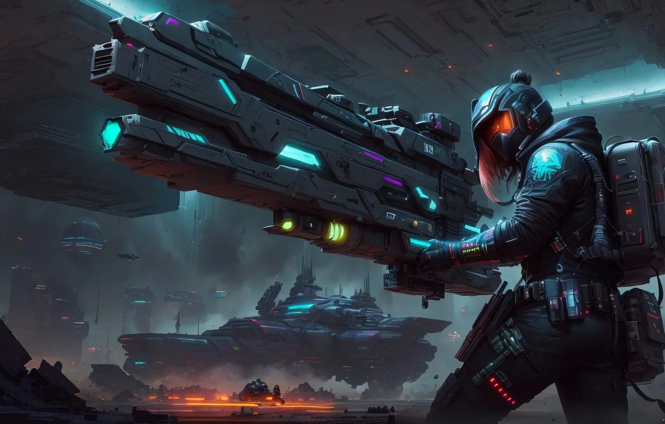 Photo wallpaper future, attack, warrior, capture, military equipment, digital art, digital art, landing