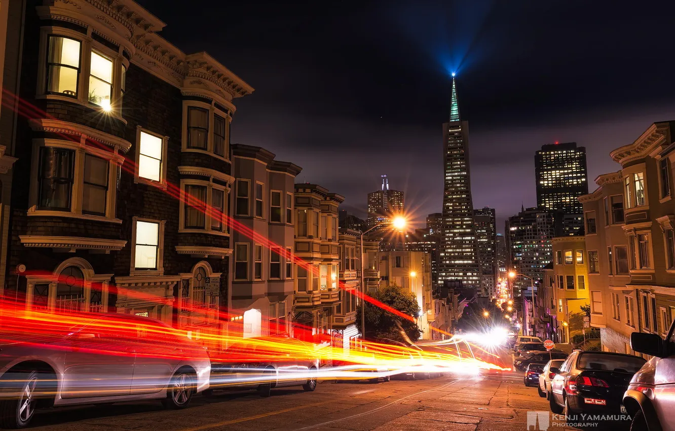 Photo wallpaper lights, street, excerpt, San Francisco, photographer, Kenji Yamamura