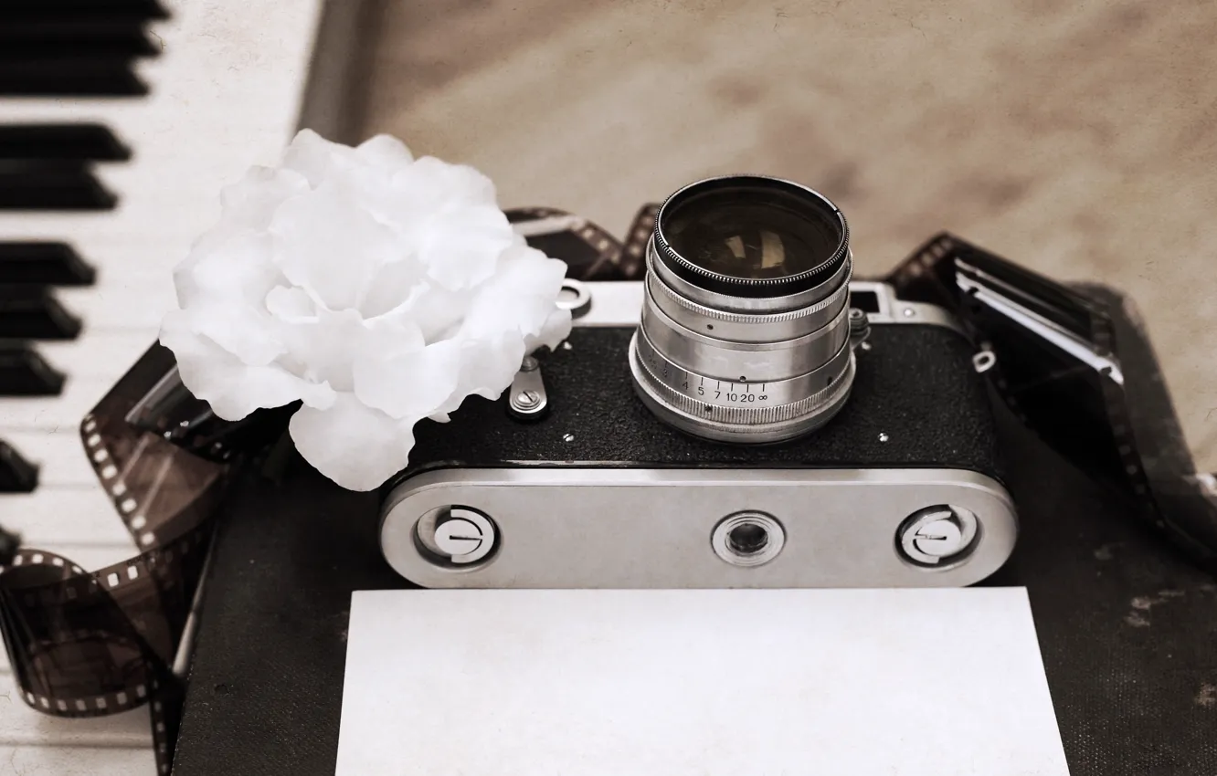 Photo wallpaper retro, the camera, book, piano, items, style, retro, camera