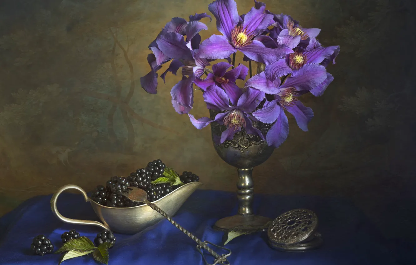 Photo wallpaper purple, berries, watch, BlackBerry, clematis