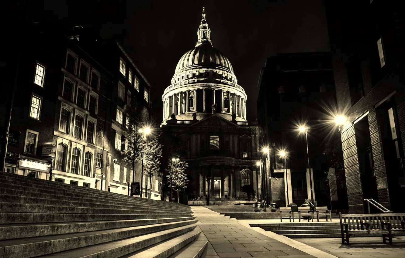 Photo wallpaper night, lights, England, London, St. Paul's Cathedral