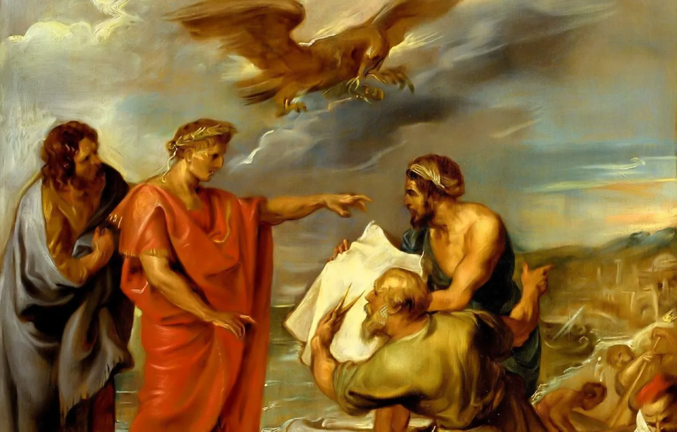 Photo wallpaper clouds, eagle, people, picture, plan, tool, Rubens, The Council