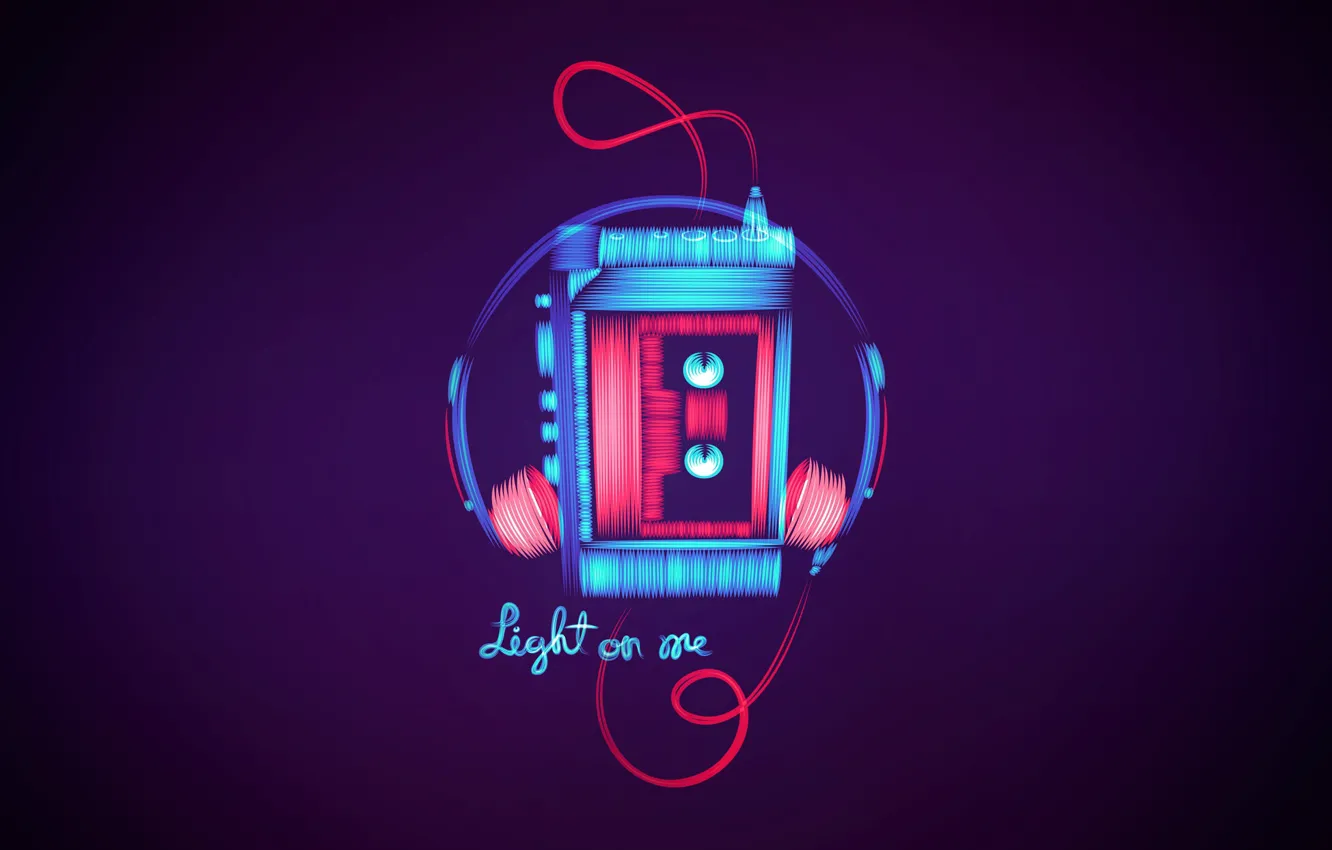 Photo wallpaper music, background, minimalism, neon, player, 80s, Neon, cassette player