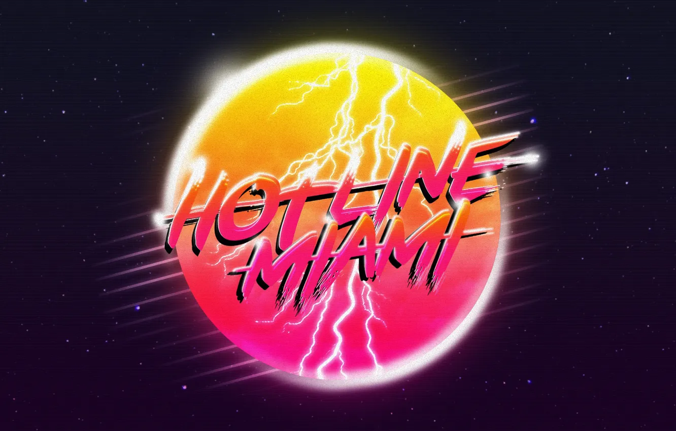 Photo wallpaper the sun, stars, background, lightning, the game, Miami, Hotline Miami, Synthpop