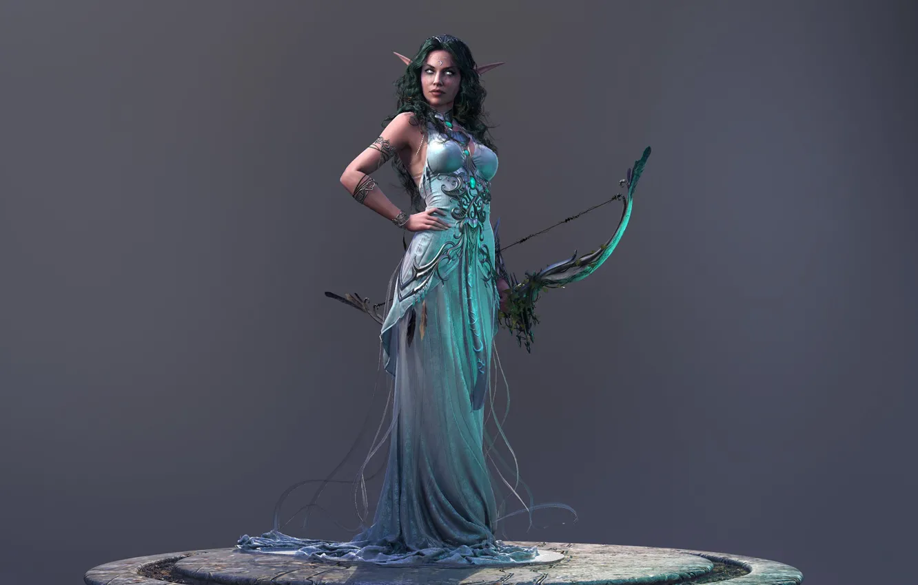 Photo wallpaper bow, Archer, World of Warcraft, Night Elf, Warcraft III, Tyrande Whisperwind, The Tyrande Whisperwind, Tired