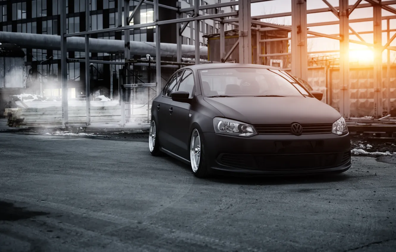 Photo wallpaper volkswagen, polo, stance, bagged, airlift, polosedan, polosedan