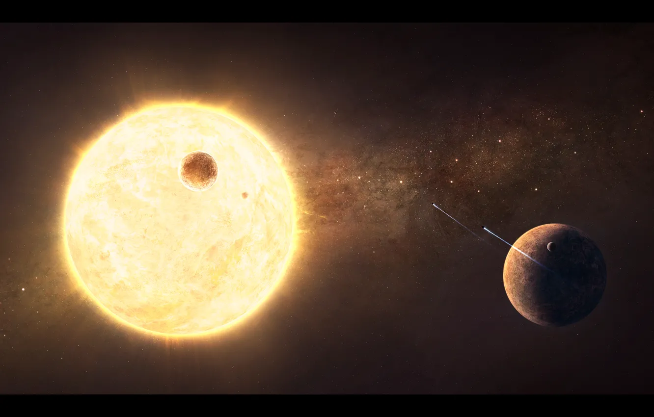 Wallpaper star, planet, satellite, star system, spaceships for mobile ...