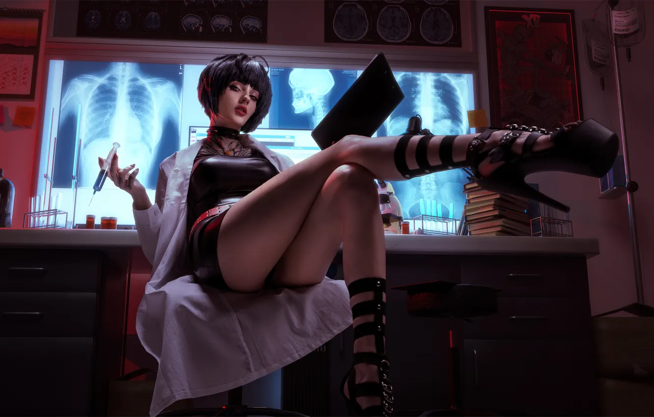 Photo wallpaper model, women, cosplay, video games, X-rays, Alin Ma, UPSKIRT, Persona series