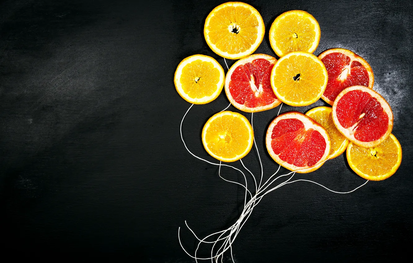 Photo wallpaper grapefruit, fruit, black background, orange