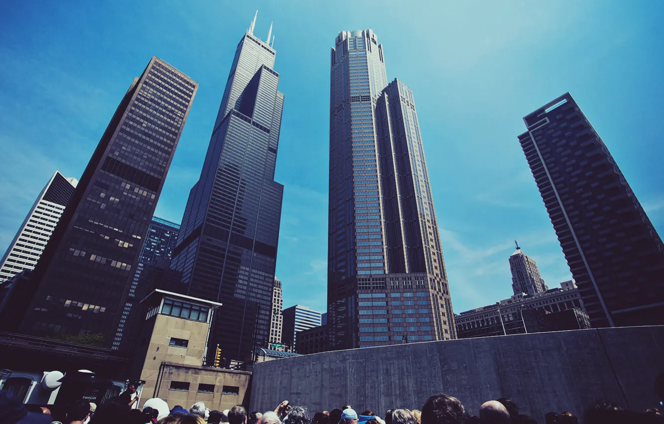 Photo wallpaper the sky, people, building, skyscrapers, Chicago, Chicago