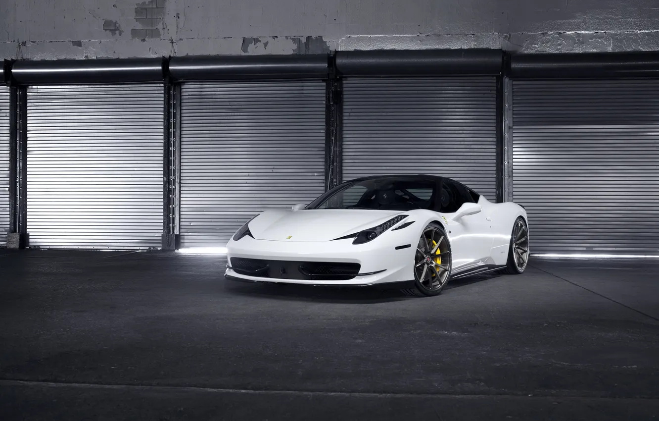 Photo wallpaper white, night, Italy, Ferrari, white, Ferrari, front view, night