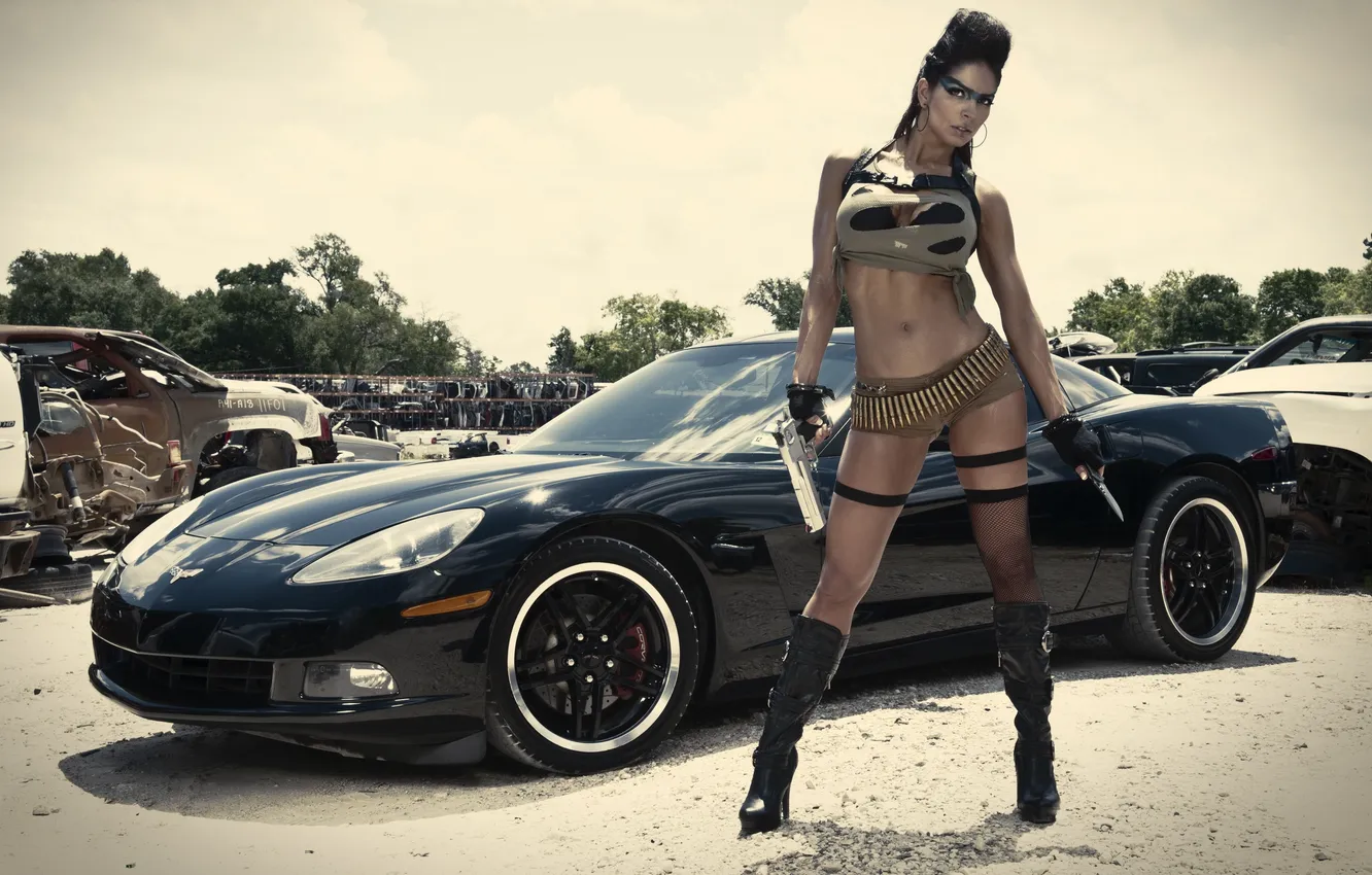 Photo wallpaper auto, gun, Corvette, Jessica