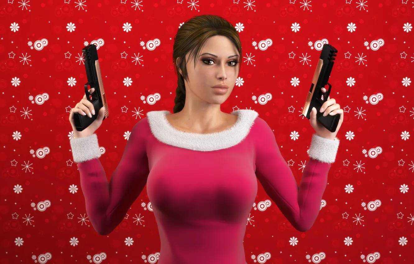 Photo wallpaper girl, gun, blouse, Lara Croft