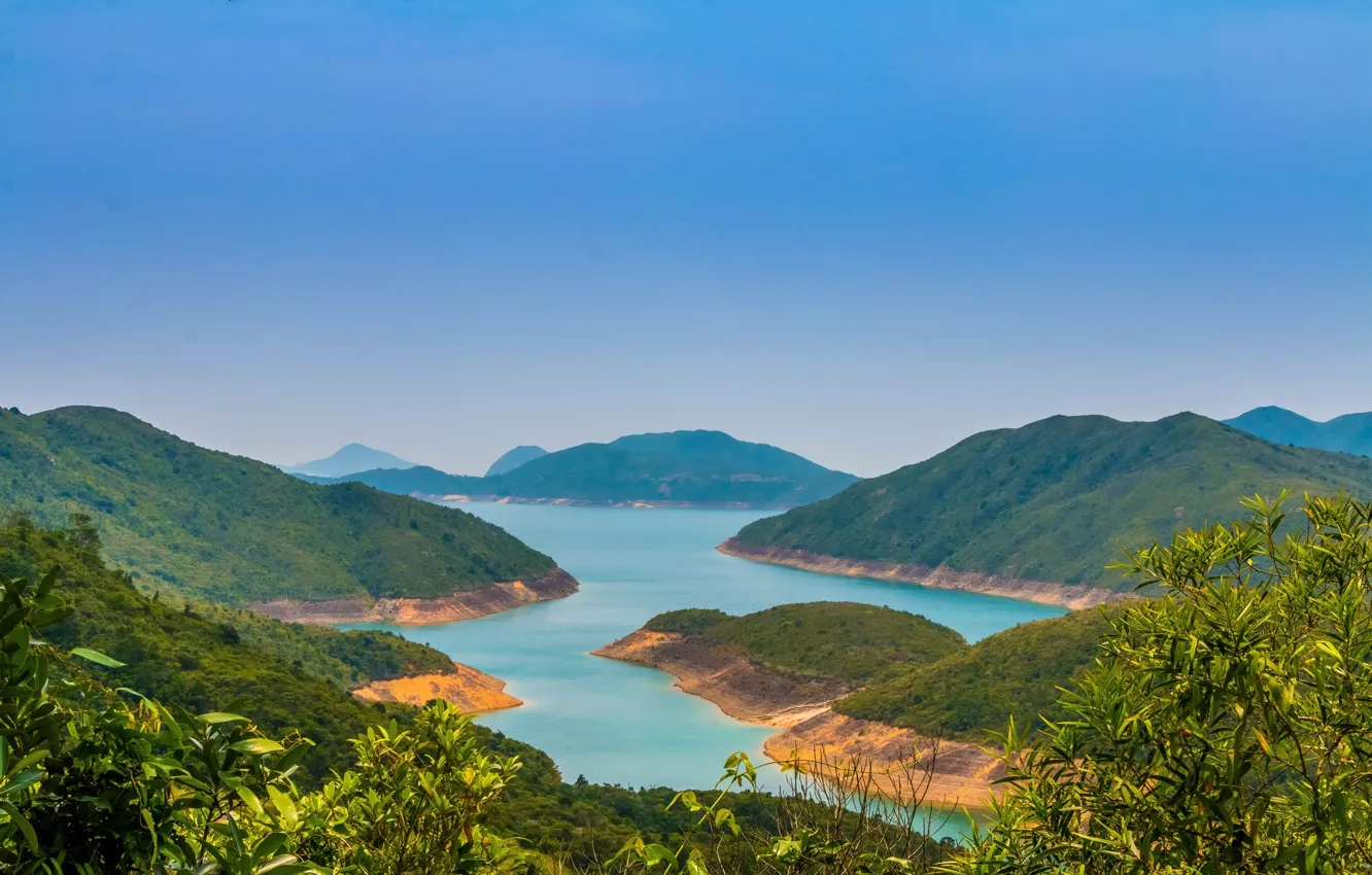 Photo wallpaper forest, mountains, river, Hong Kong, panorama, China, the bushes, Sai Kung Country Park