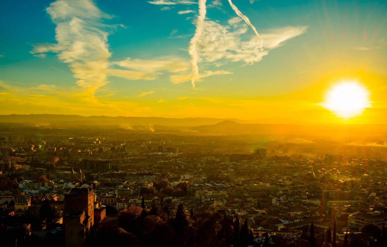 Photo wallpaper sunset, the city, Spain, Granada