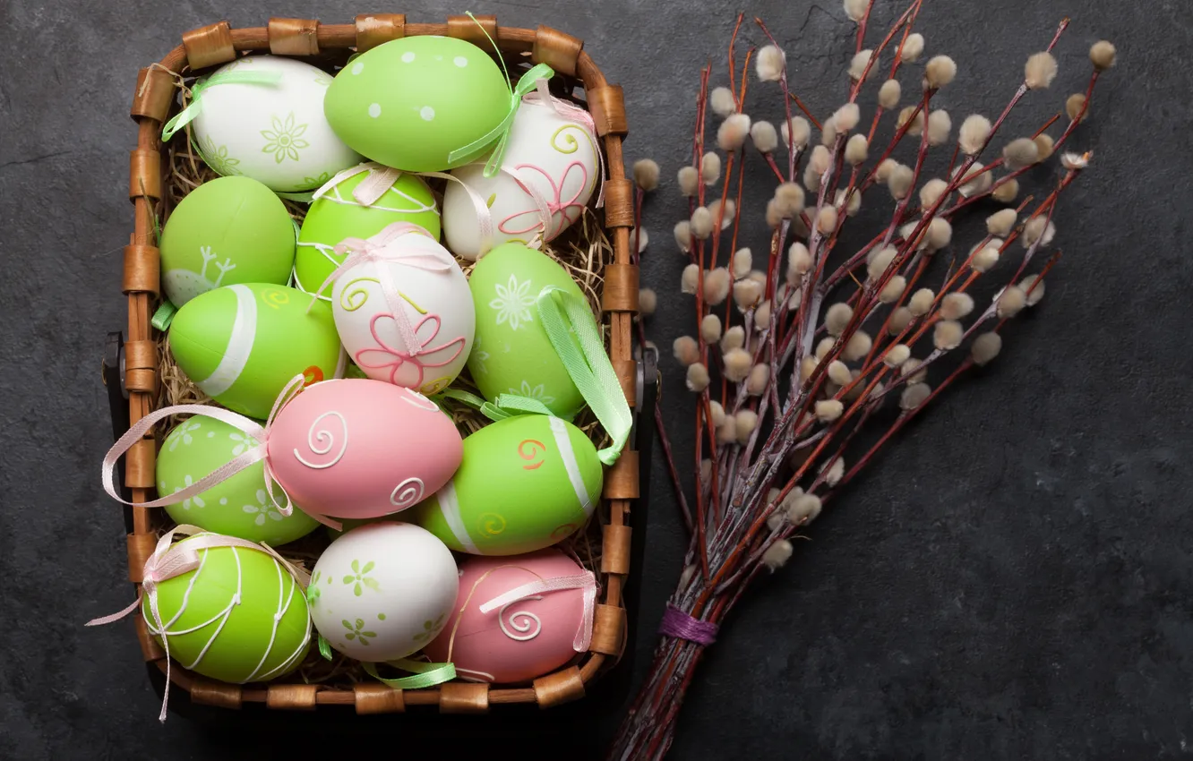 Photo wallpaper eggs, spring, colorful, Easter, wood, Verba, spring, Easter