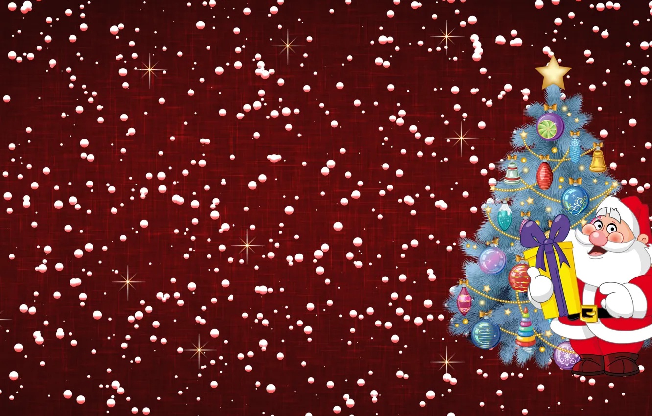 Photo wallpaper Winter, Minimalism, Snow, Background, New year, Santa, Tree, Holiday