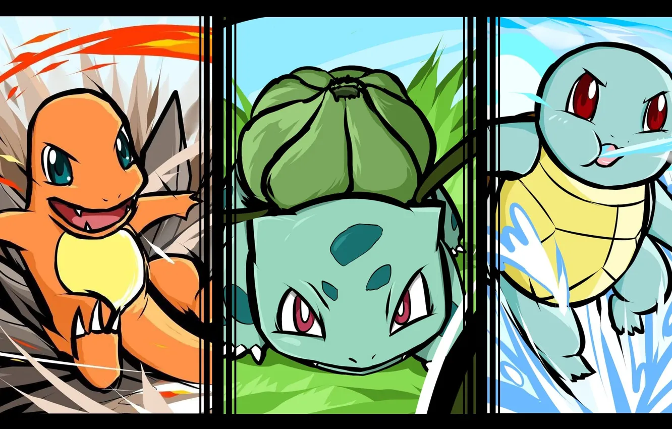 Photo wallpaper pokemon, pokemon, Charmander, Squirtle, squirtle, Bulbasaur, charmander, bulbasaur