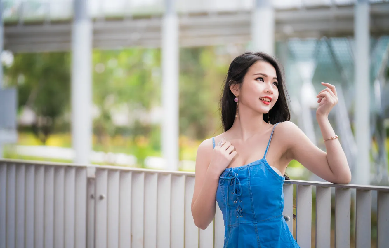 Photo wallpaper girl, pose, hands, Asian, cutie, bokeh