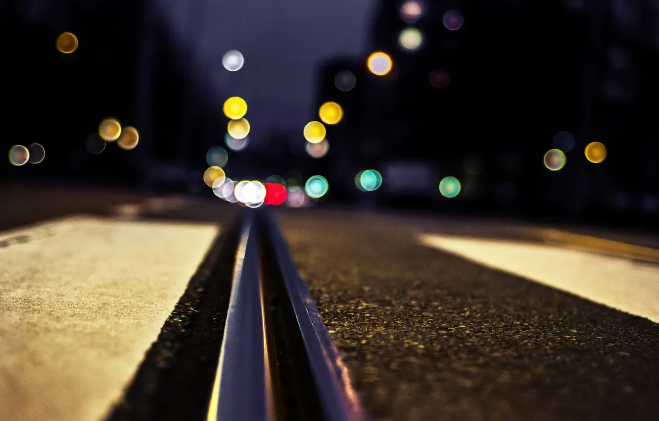 Photo wallpaper the city, lights, street, building, the tram line