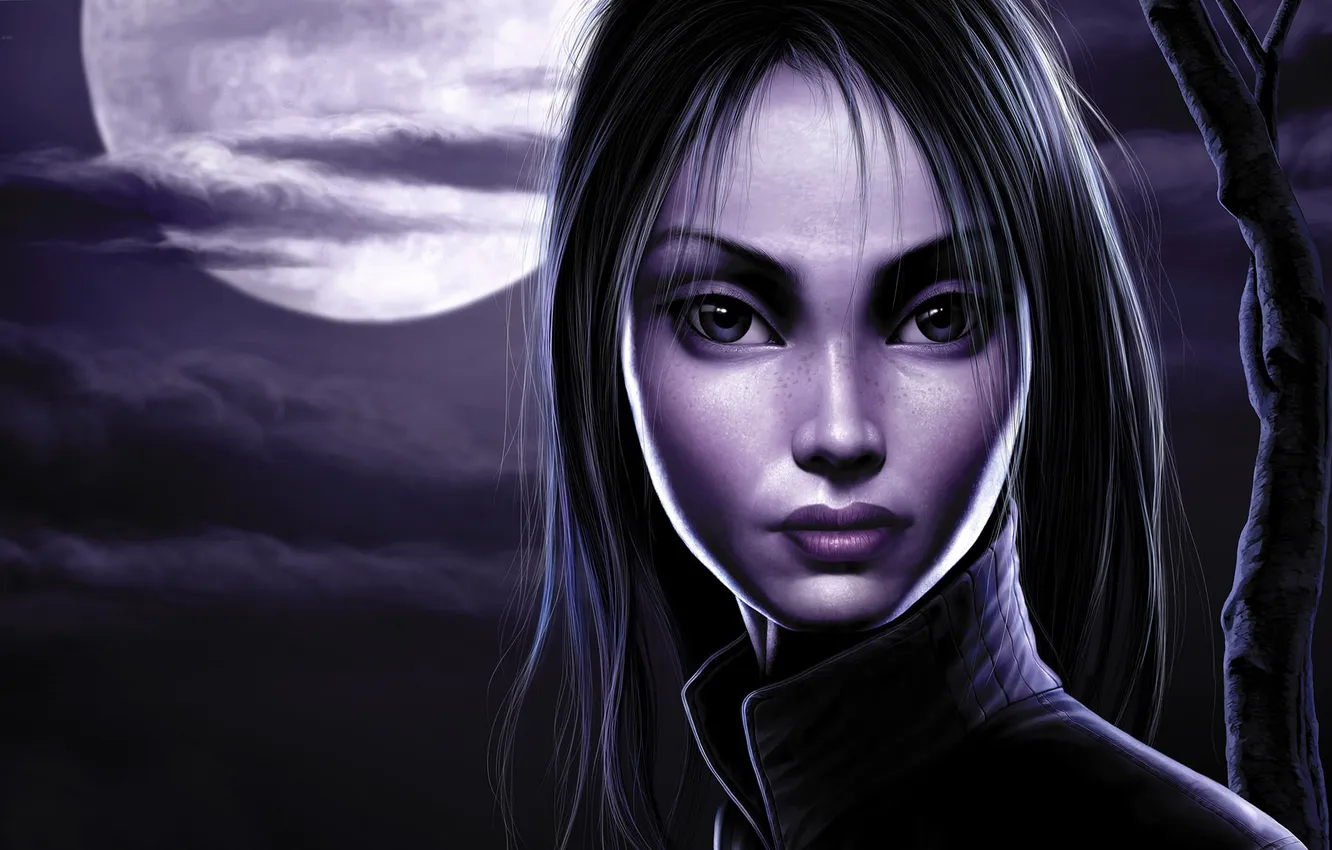 Photo wallpaper eyes, night, the moon